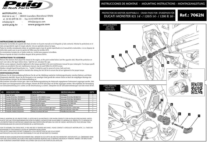 Puig 7062N Sturzpads R12 für Ducati Monster 821 2014-2015/ Monster 1200/S 2014-2015, Schwarz, Medium