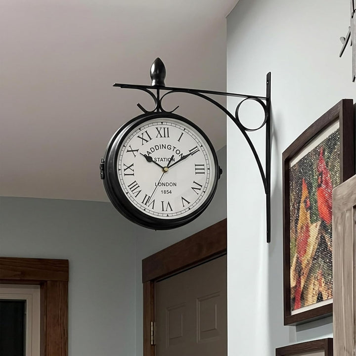 JHY DESIGN Doppelseitige Uhr 21 Zentimeter Metall Bahnhofsuhr Wasserdicht Wanduhr Hängende Retro Gar