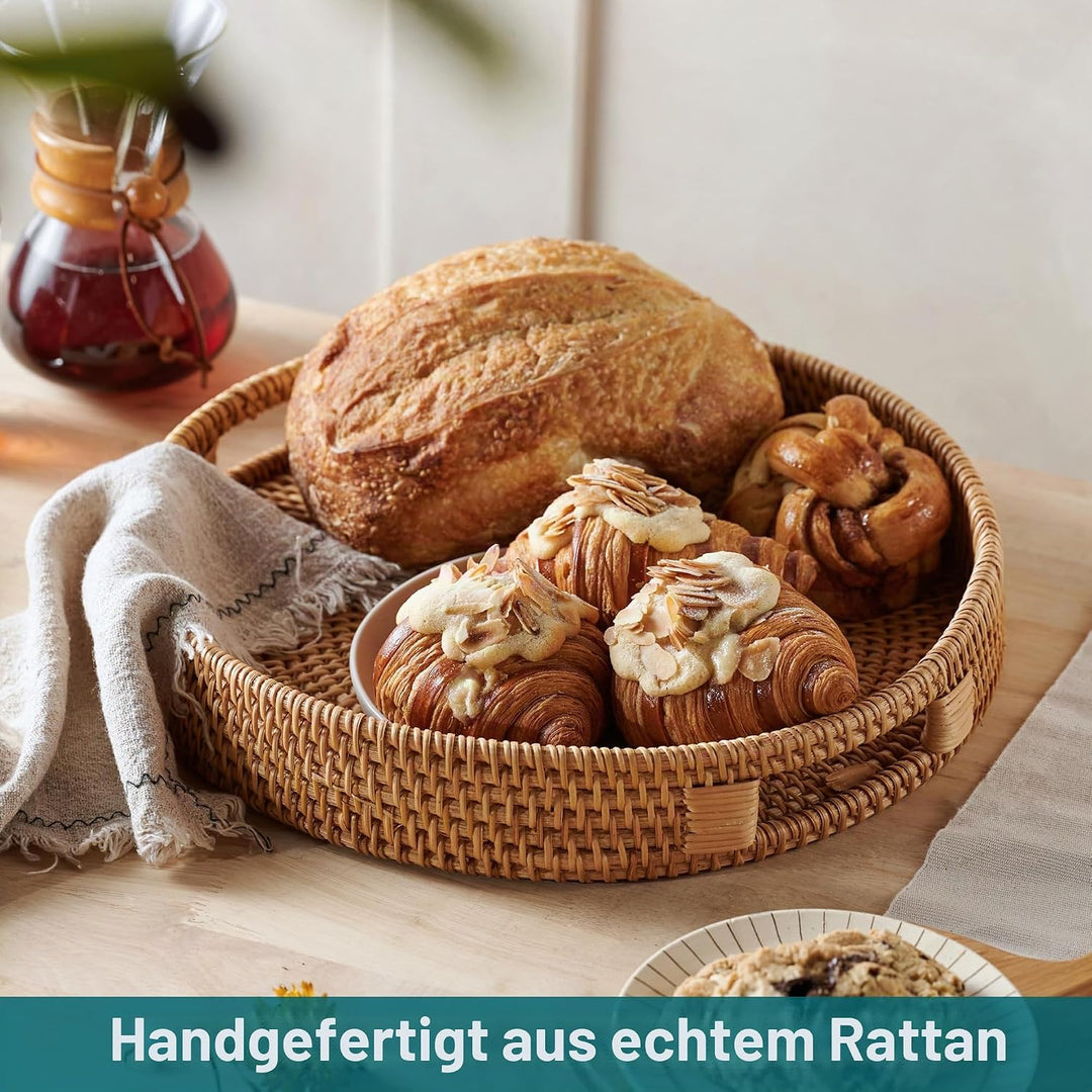 Jungle Culture Rattan-Serviertablett 34cm / 13,8" • Gewebte Serviertabletts mit Griffen für zu Hause