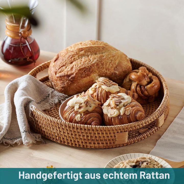 Jungle Culture Rattan-Serviertablett 34cm / 13,8" • Gewebte Serviertabletts mit Griffen für zu Hause