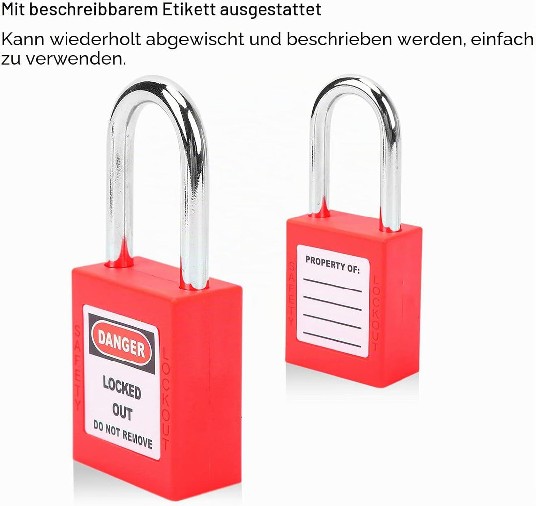 Sicherheits Vorhängeschlösser Set, 10er, 38 Mm, Sicherheitsverriegelung, Nylon-Verriegelung, Tag-Out
