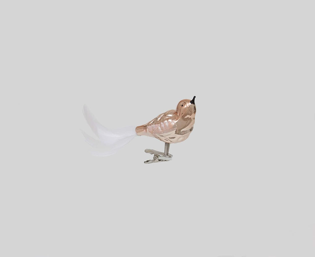 ***Lauschaer Christbaumschmuck - 3er Set Korallenfarbene Vögel auf Clip, ca. 11 cm, Koralle