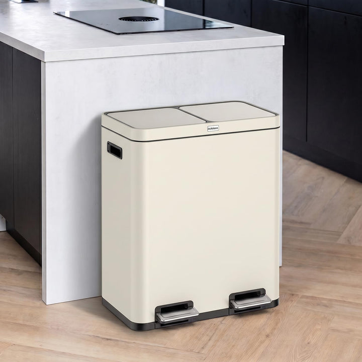 Mülleimer Küche 2 Fächer 60L – Doppelmülleimer mit FreshAura Geruchsfilter – Duo Slow Close Tretmüll