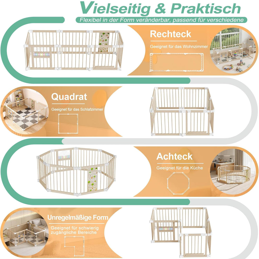 Laufstall Baby Holz Laufgitter &amp; -Ställe mit 2 Spielcenter, Laufgitter Kid mit Tür Playpen For Baby