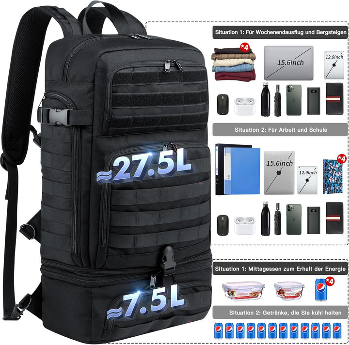 BERTASCHE Taktisch Rucksack Trekkingrucksack 35L Wanderrucksack 15.6 Zoll Laptop Lunch Rucksack für