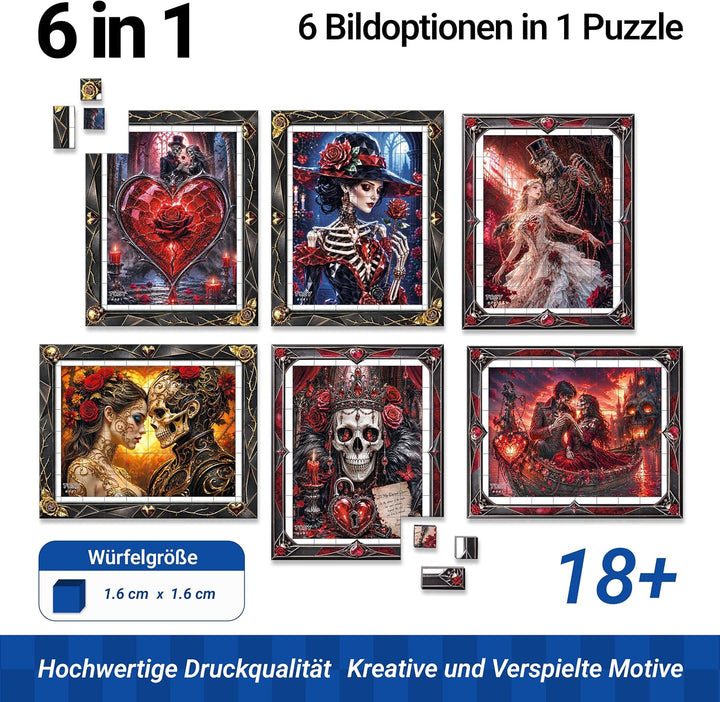TOSY Picture Cube Gothic Hearts: 6-in-1 magnetisches Bilderpuzzle, 80 Blöcke, 480 Puzzleflächen, 1,5
