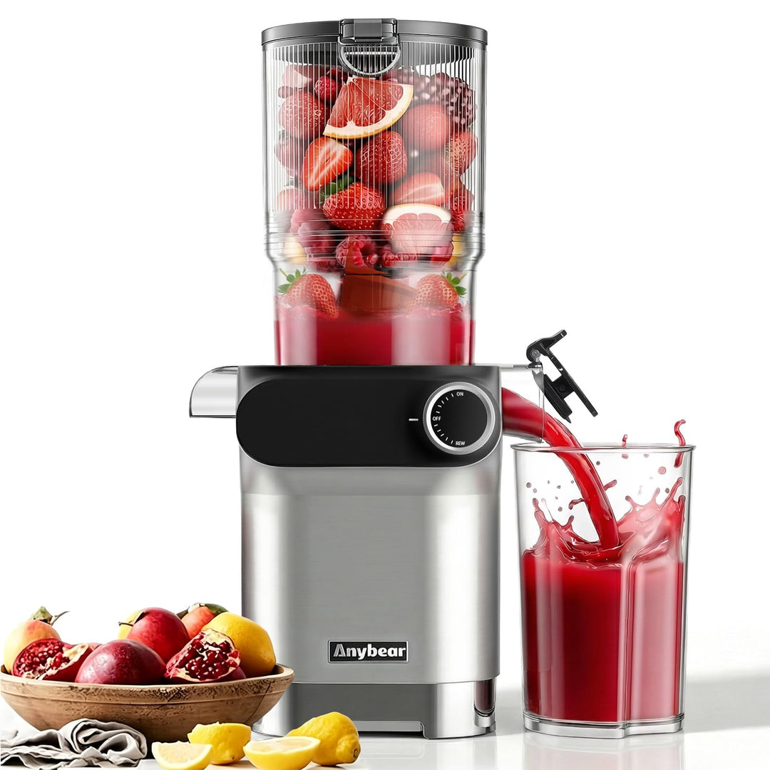 Anybear Entsafter 200W Slow Juicer mit 110 mm grossem Einfüllschacht für ganze Früchte/Gemüse | Upgr