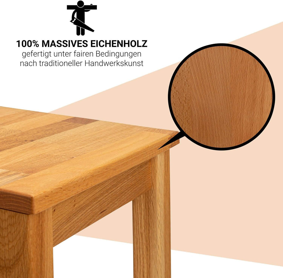 Staboos Eiche Sitzhocker Holz - Massiv Holzhocker bis 150 kg - Eiche Holz Hocker Doc ohne Eingriff -