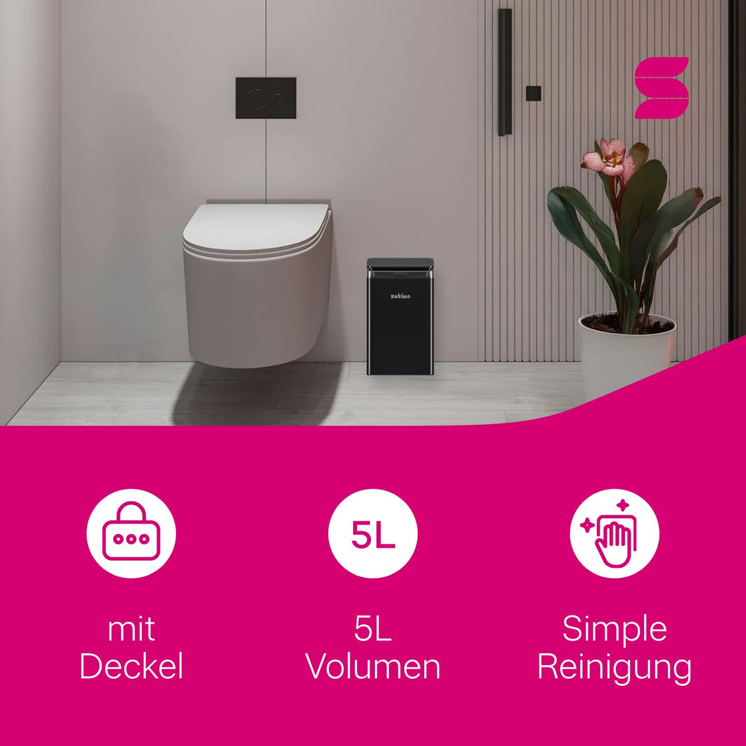 Satino 5l Mülleimer Bad – Eimer mit Deckel - Badezimmer Mülleimer in schwarz oder weiss – Kosmetikei