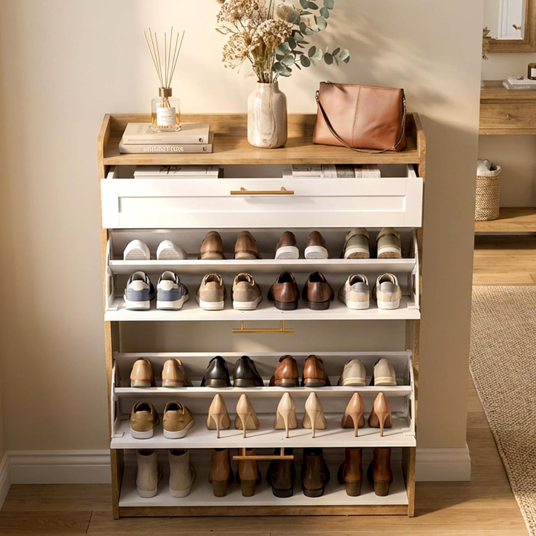 Schuhschrank 2 Klappen, Schuhkipper, Schuhregal, Schuhaufbewahrung, mit 1 schubladen, Trennwand vers