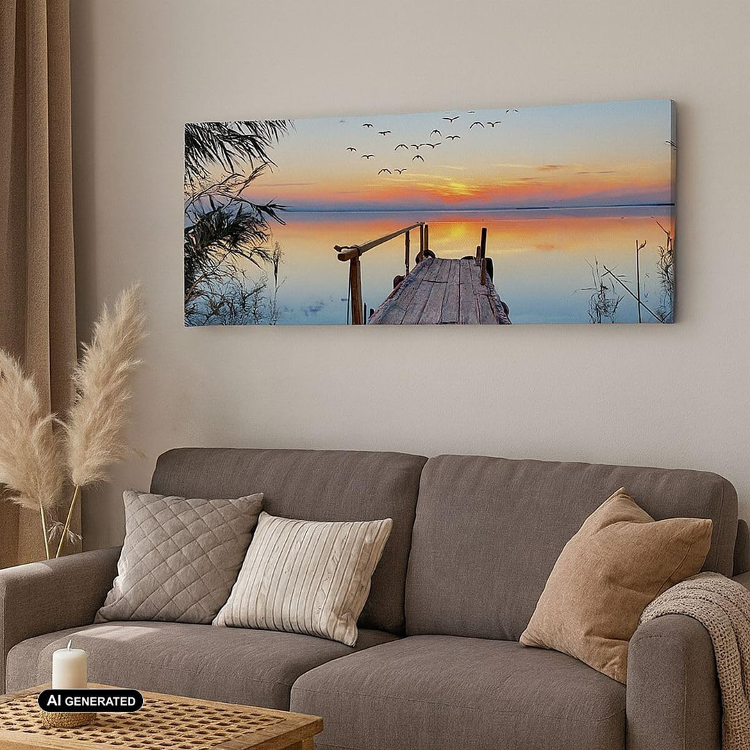 Wandbilder Dekoration Wohnzimmer Brücke See Panorama Bilder auf Leinwand 120x50cm Leinwandbild mit R