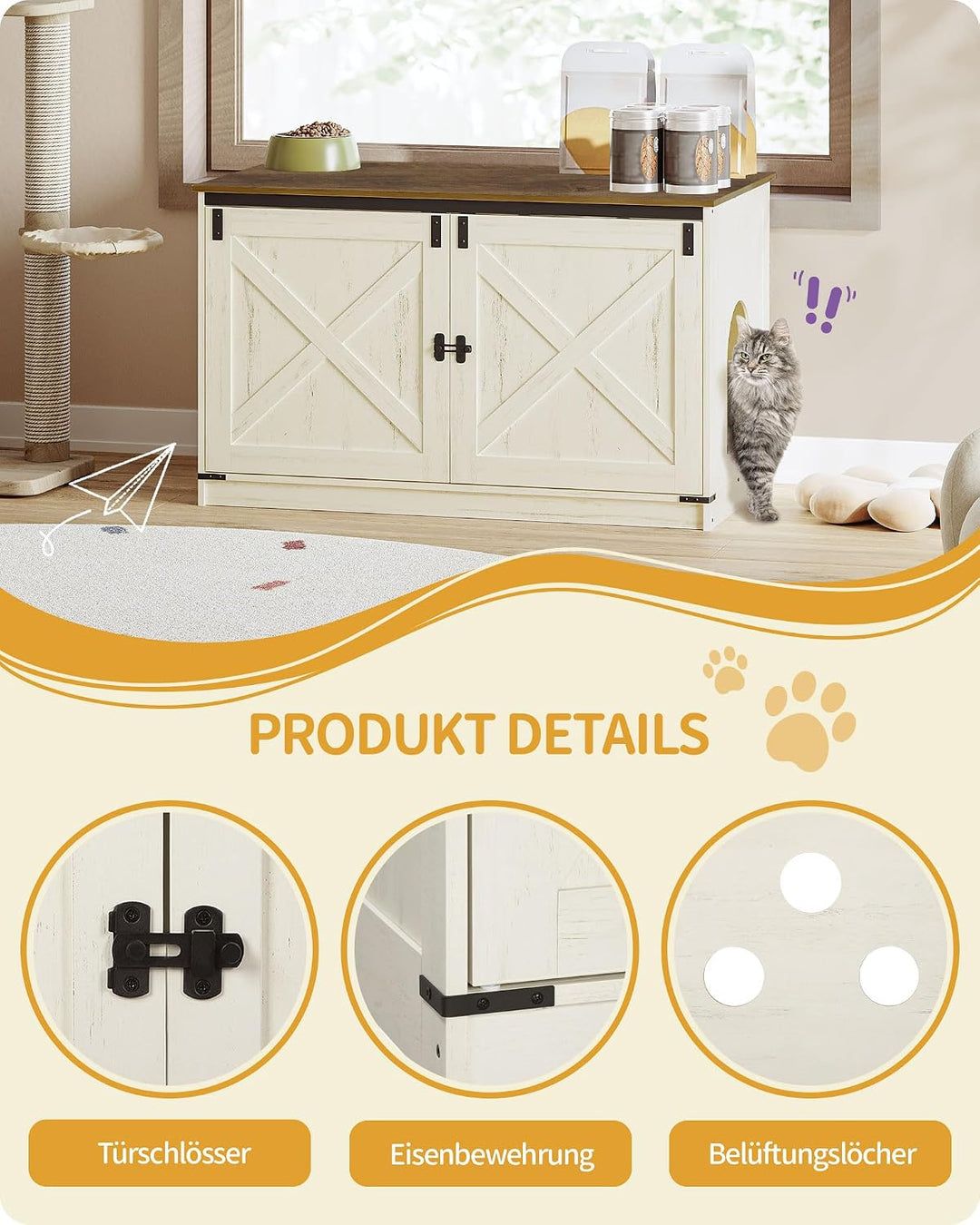 Hzuaneri Katzenklo Schrank, Katzenschrank, Katzentoilette mit Herausnehmbarer Trennwand, Katzenhaus,