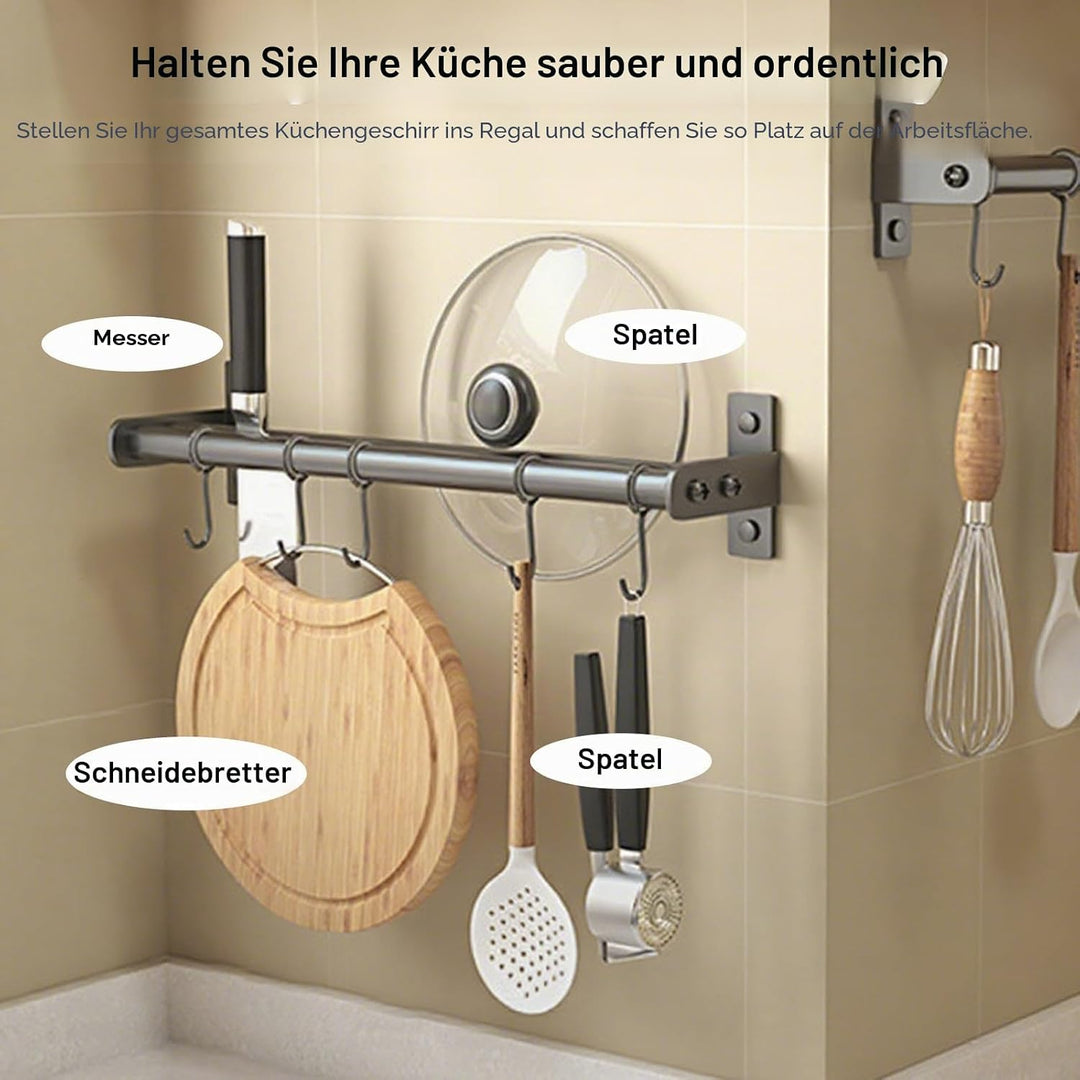Küchenleiste mit Haken und Messerschlitz – Wandmontierter Edelstahl-Utensilienhalter, kompakte platz