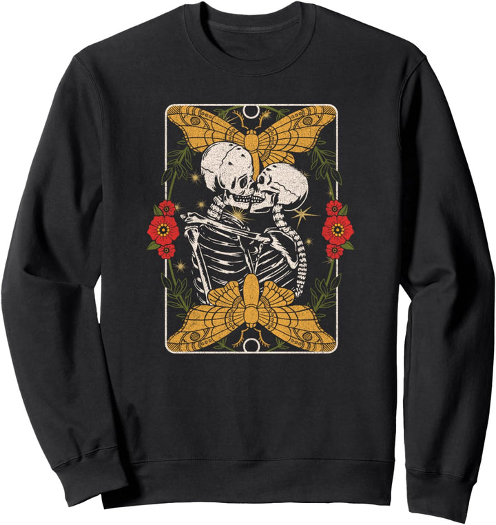 Trendy Skeleton Embrace Moth Floral Circle Tarot Card Sweatshirt