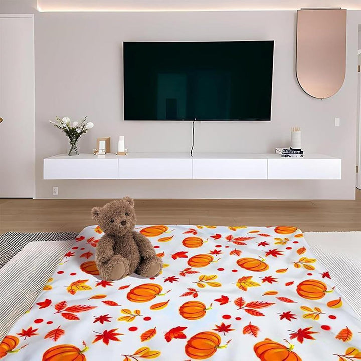 Halloween Kürbis Decke 130*150cm,Herbst Kürbis Plüsch-Flanell Decke,Thanksgiving Ahornblätter Decken