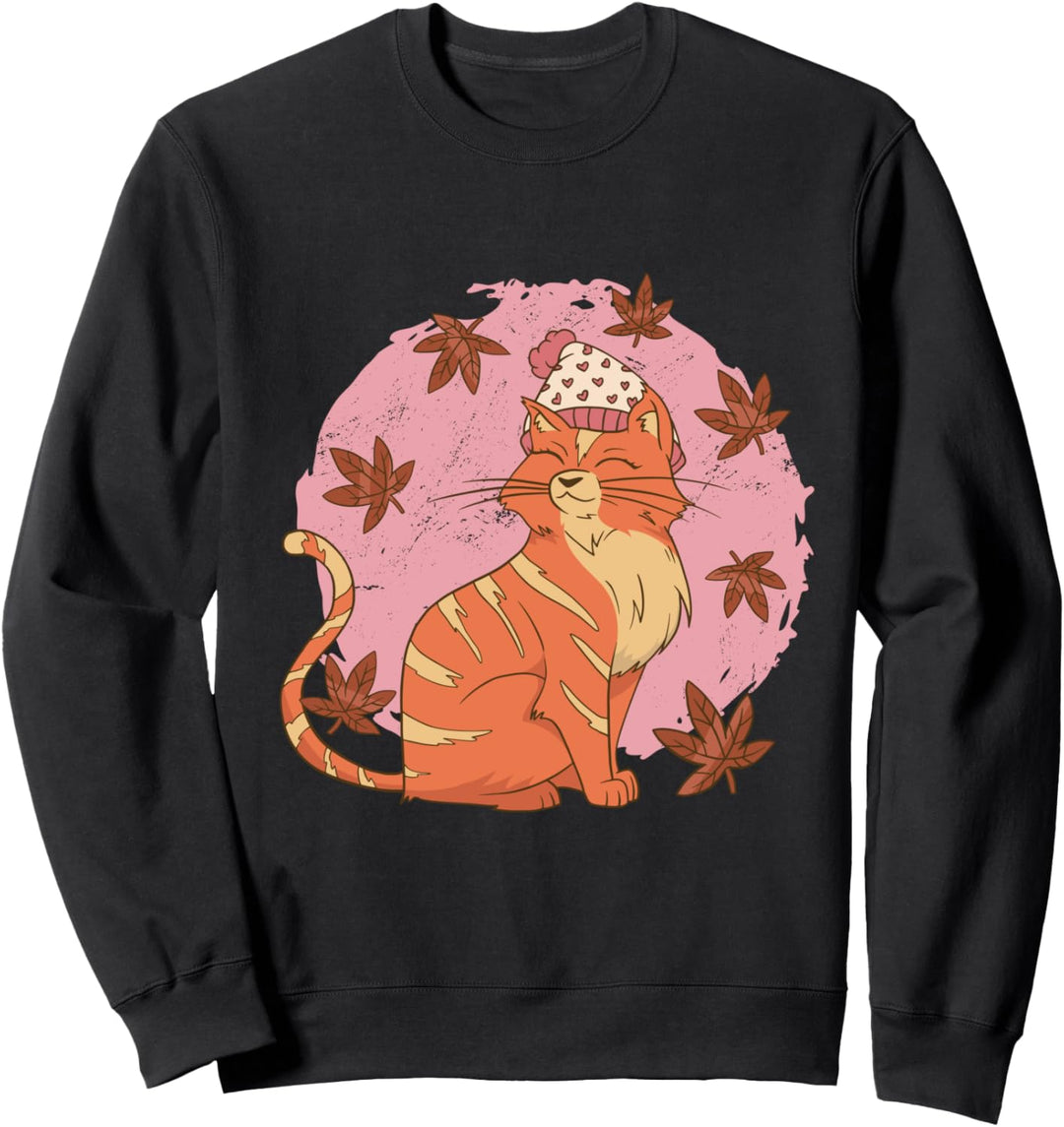 Herbst Katze Mütze Blätter l Herbstthema Getigerte Katze Sweatshirt