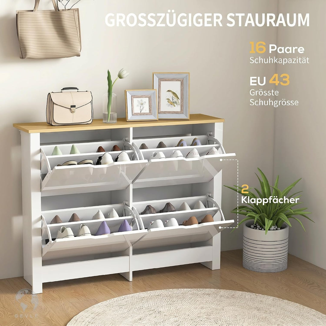 HOMCOM Schuhschrank mit 4 Klappen Schmal 105 x 26 x 80 cm Weiss Weiss 4 Klappen, Weiss 4 Klappen