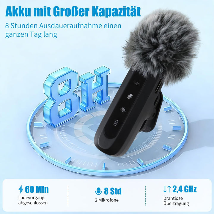 Kabelloses Lavalier Mikrofon für iPhone, Android &amp; Handy, mit USB-C &amp; Lightning, 2,4 GHz Wireless Mi
