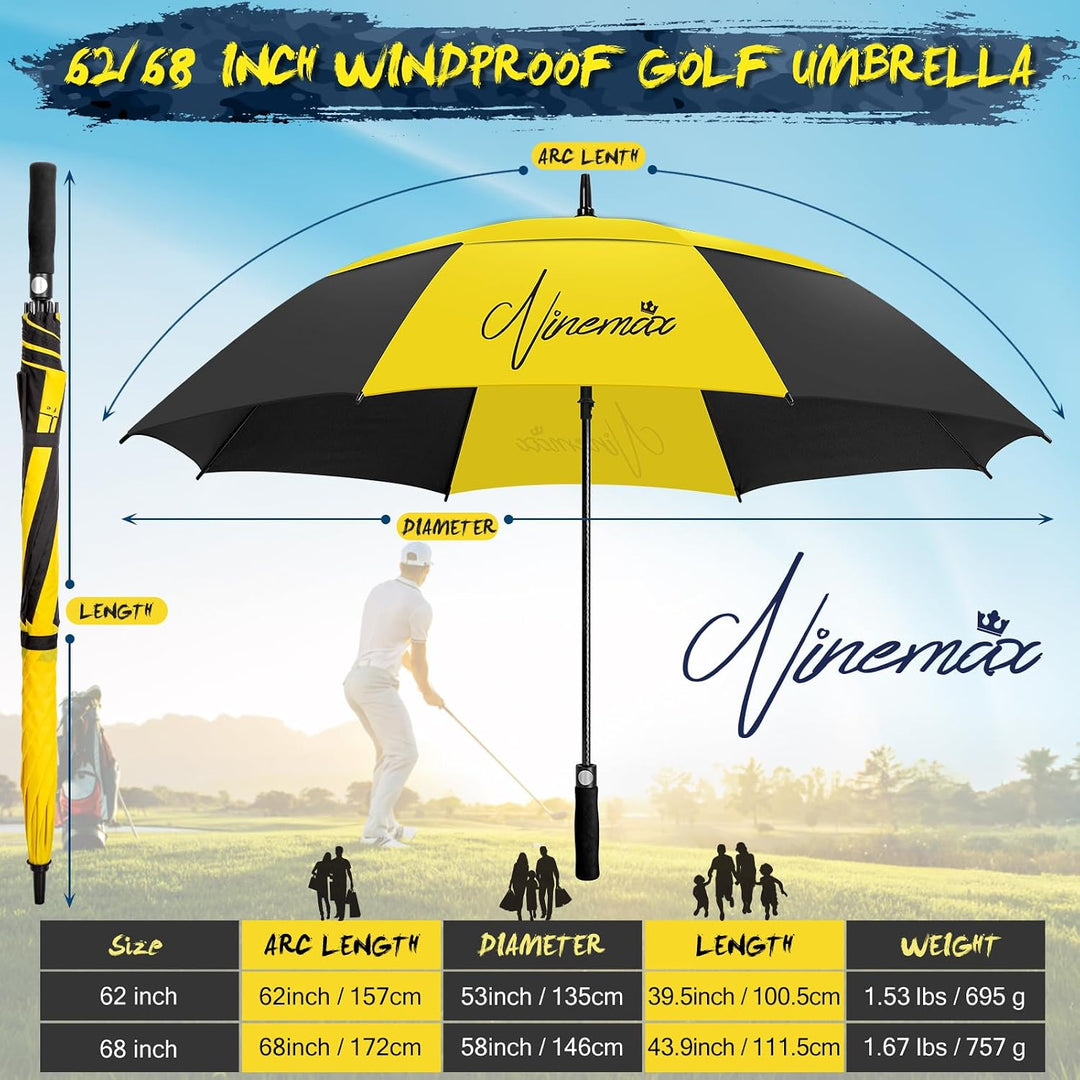 NINEMAX Golfschirm Gross 62/68 Inch Golf Regenschirm Sturmfest Automatik Öffnen Golf Regenschirm Dop