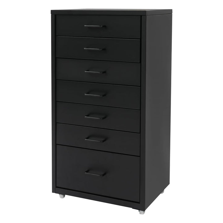Rollcontainer Metall 7 Schubladen Aktenschrank Schwarz, Schwarz