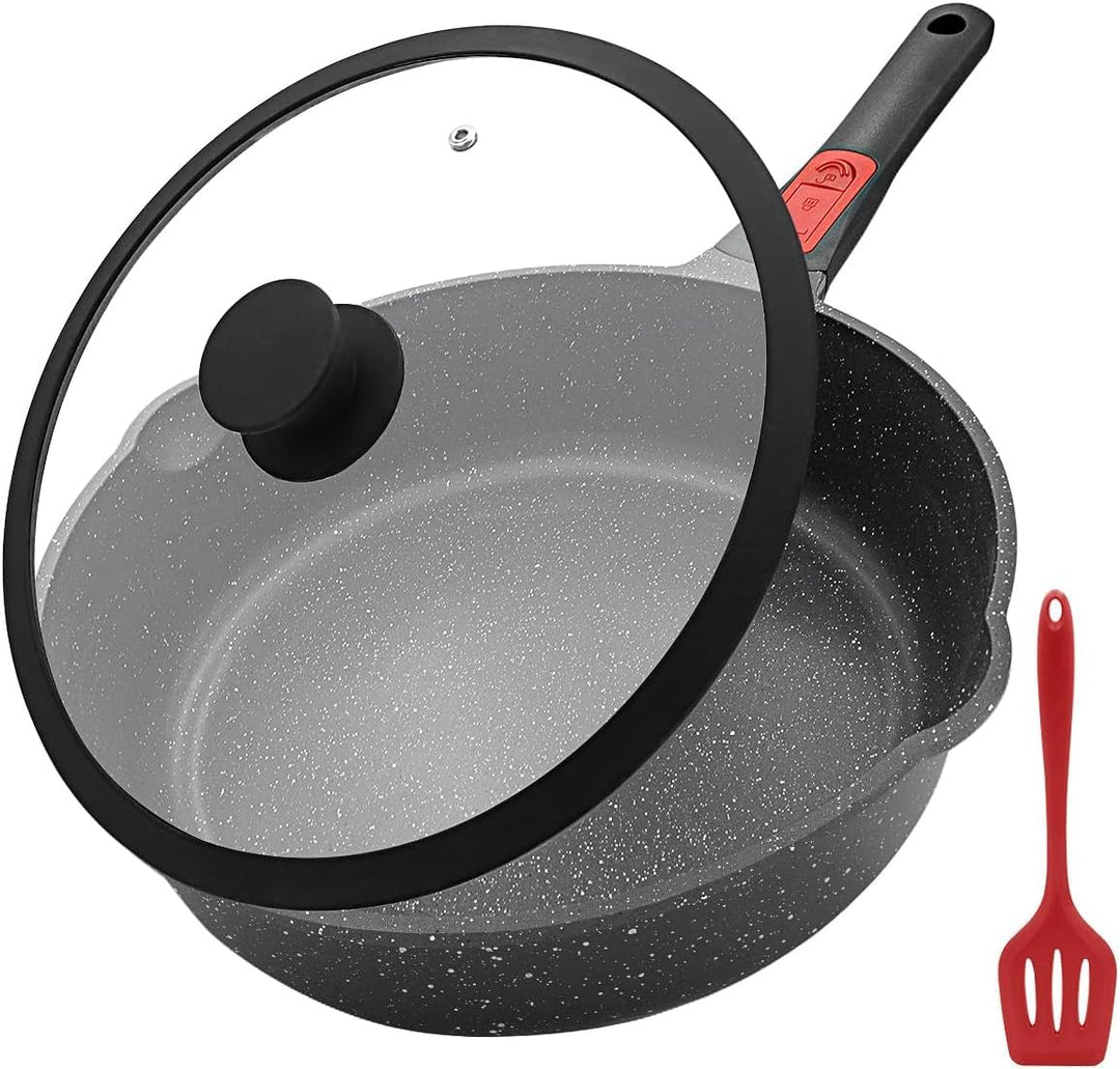 Pfanne mit Deckel Antihaft Bratpfanne 28 cm, 4.3L Wokpfanne mit Abnehmbarer Griff, Geeignet für alle