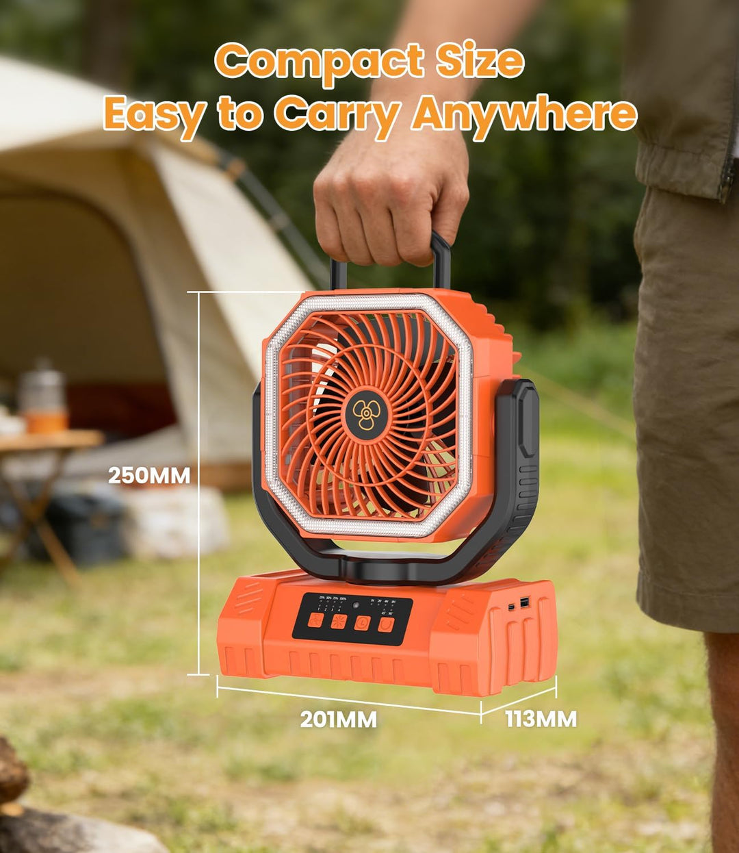 Camping Ventilator, 20000mAh Tragbarer Ventilator Akku mit LED Licht &amp; Fernbedienung, Haken, USB Ven