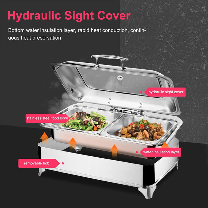 9L Chafing Dish Elektrisch mit Glasdeckel, Temperatur Einstellbar(1/2) two grids, two grids