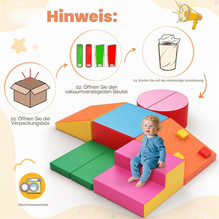 Baby-Schaumstoffbausteine, Softplay-Set für Kleinkinder von 1–3 Jahren, Baby-Kletterturm mit Rutsche
