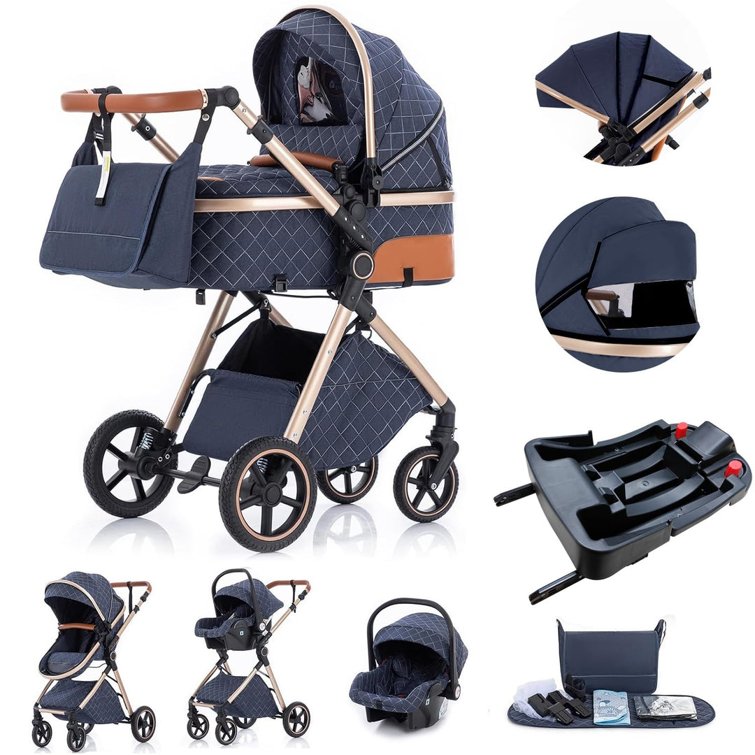 Gcarebb 3 in 1 Kinderwagen Reisesystem Mit Isofix Base, Buggy Mit Auto Babyschale, Mit Höhenverstell