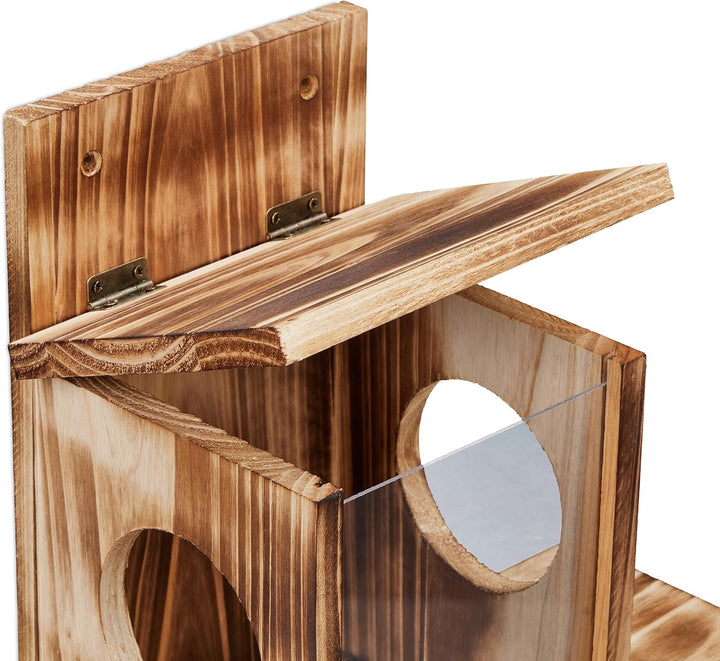 Relaxdays Eichhörnchen Futterhaus, Holz, 2 Eingänge &amp; Sitzplattformen, zum Aufhängen, Eichhörnchenfu