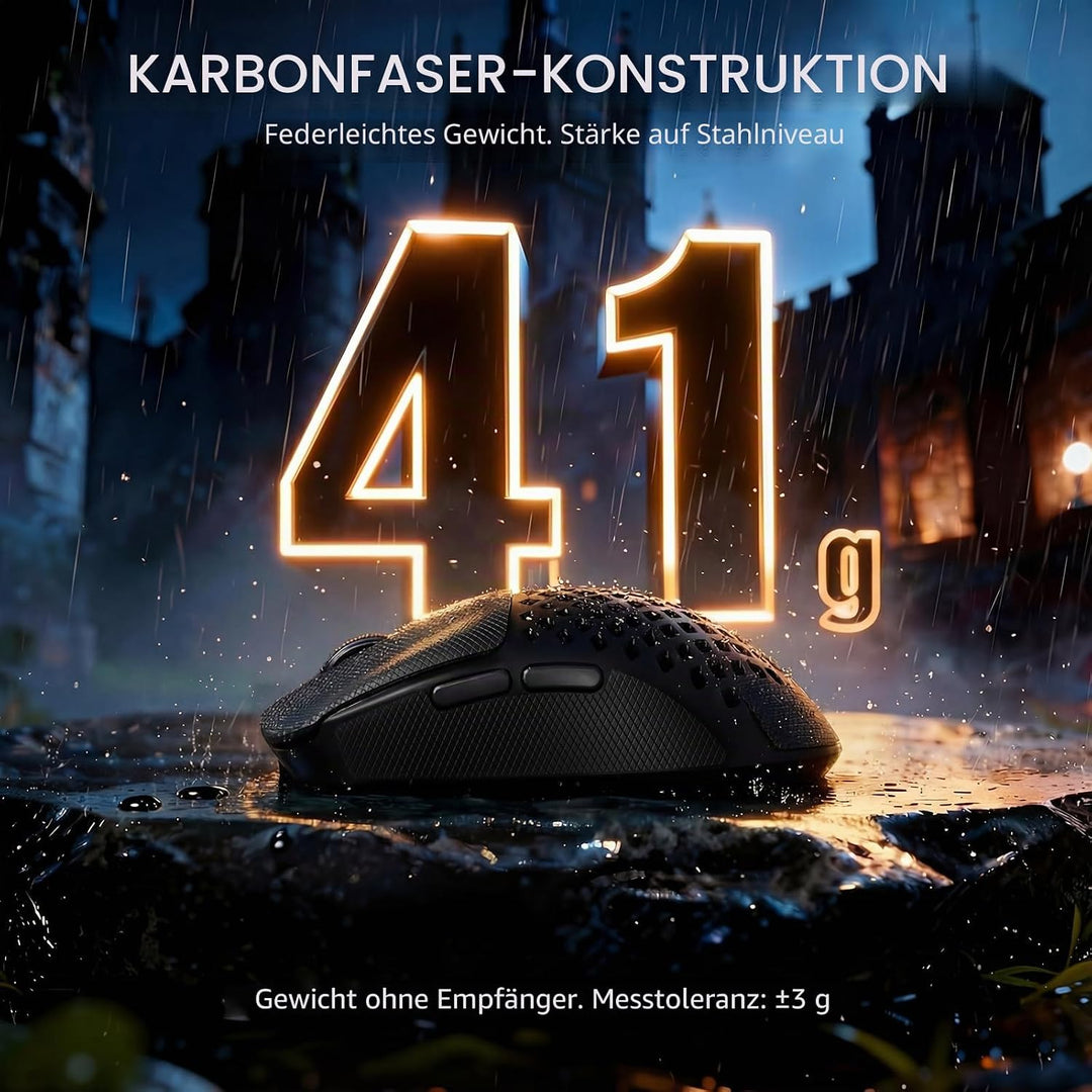 MAMBASNAKE M2 Carbonfaser Kabellose Gaming-Maus, 41g Superlight, 40000 DPI, PAW3395PRO-Sensor, BK528