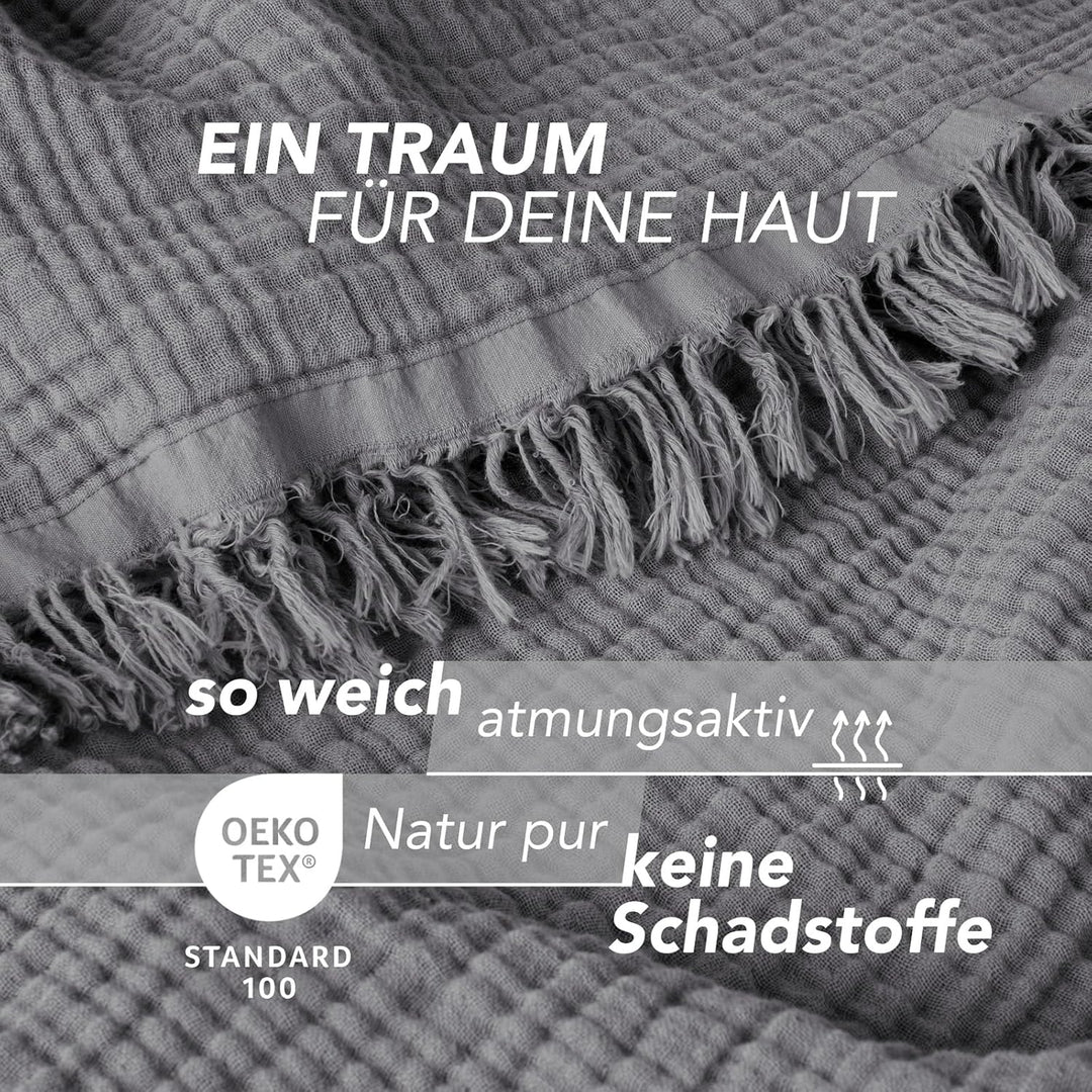 Pure Label 2er Set Musselin Decke 150x200 Dunkelgrau aus Baumwolle Anthrazit 2er Set 150x200 cm, Ant
