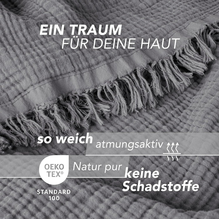 Pure Label 2er Set Musselin Decke 150x200 Dunkelgrau aus Baumwolle Anthrazit 2er Set 150x200 cm, Ant