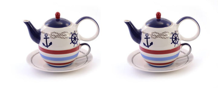 2 X NEU teemqando® Tea for one Set "Silje" Keramik, 4-teilig Kanne: 0,4 l, Tasse: 0,2 l = 2 Tea for