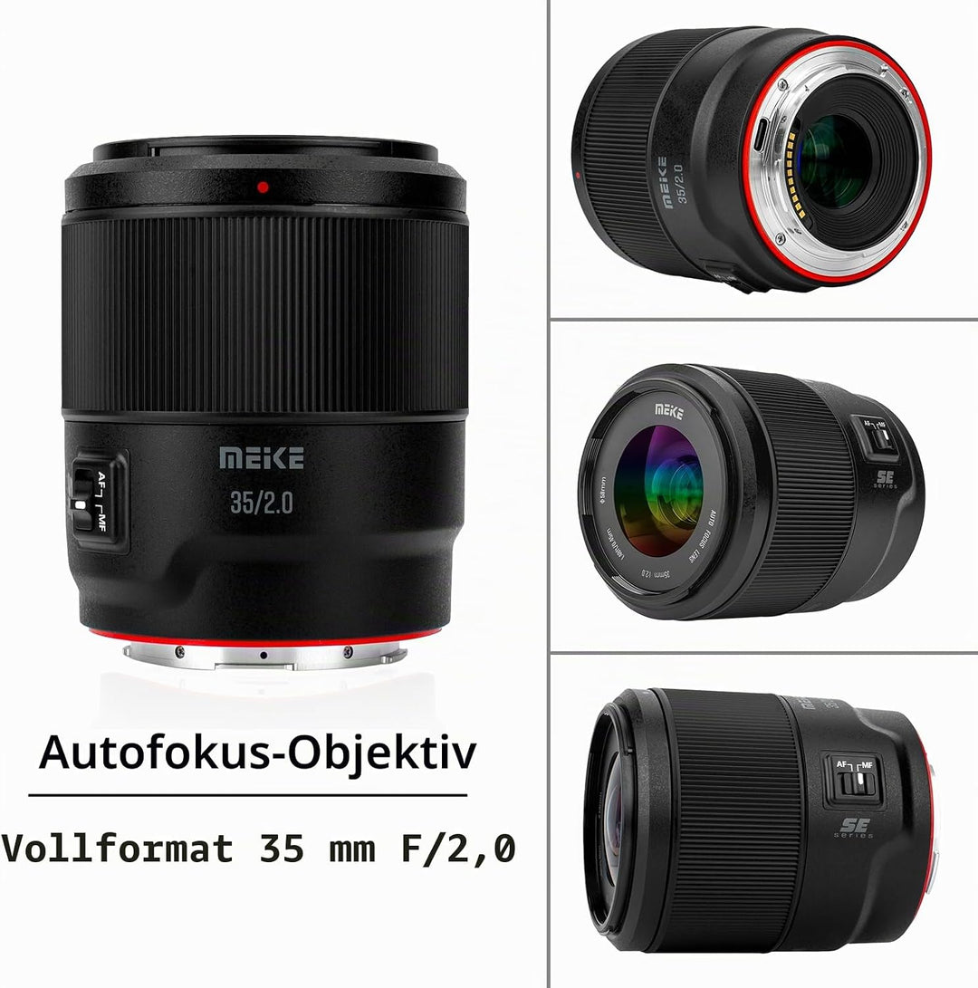 Meike 35 mm F2.0 Vollformat-Weitwinkel-AF-STM Autofokus, Feste Prime-Portrait-Objektive für Panasoni