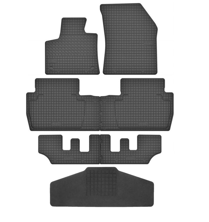 Fussmatten Vorne, Hinten 2 Reihen + Tunnel Matte 7er Set für Peugeot 5008 II 2 2017-2020 7 Sitzer Gu