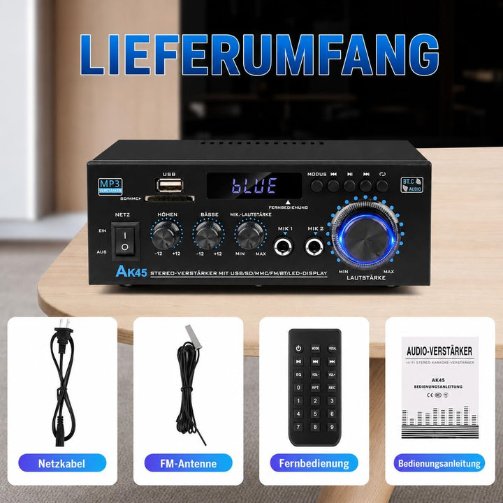 HiFi-Verstärker, Mini Bluetooth Stereo Audio Verstärker Receiver 12V/ 220V 600W 2 Kanäle Endverstärk
