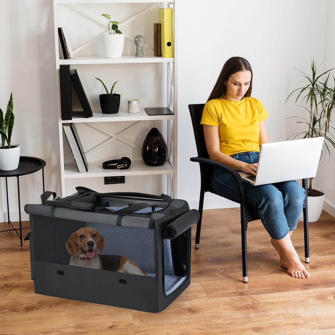 COSTWAY Hundebox faltbar, Transportbox Hund mit 2 Öffnungen, Fenster, Netzkorb, Griffen &amp; Tasche, Hu
