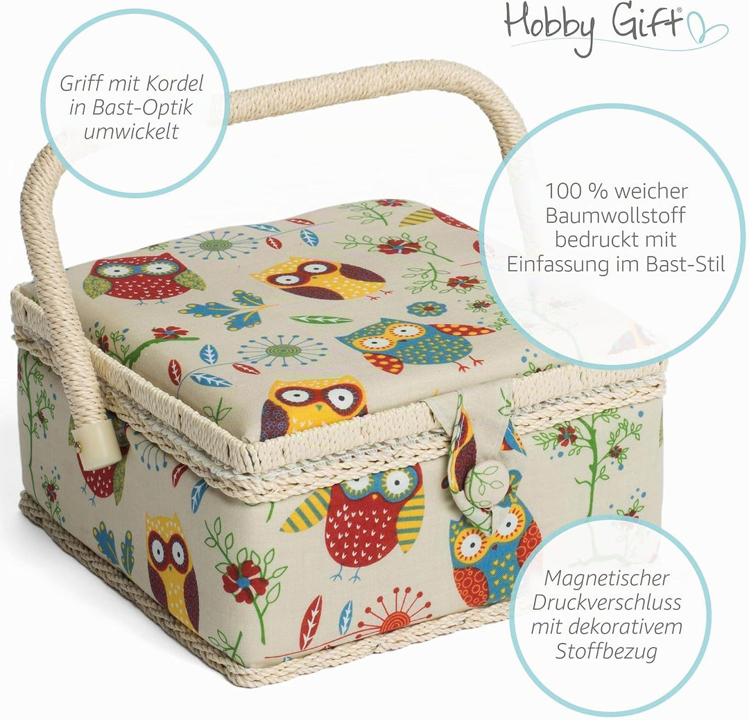 Hobby Gift Nähkästchen Klein mit Griff - Nähkorb aus Baumwolle mit Fächern für Nähzubehör &amp; Werkzeug