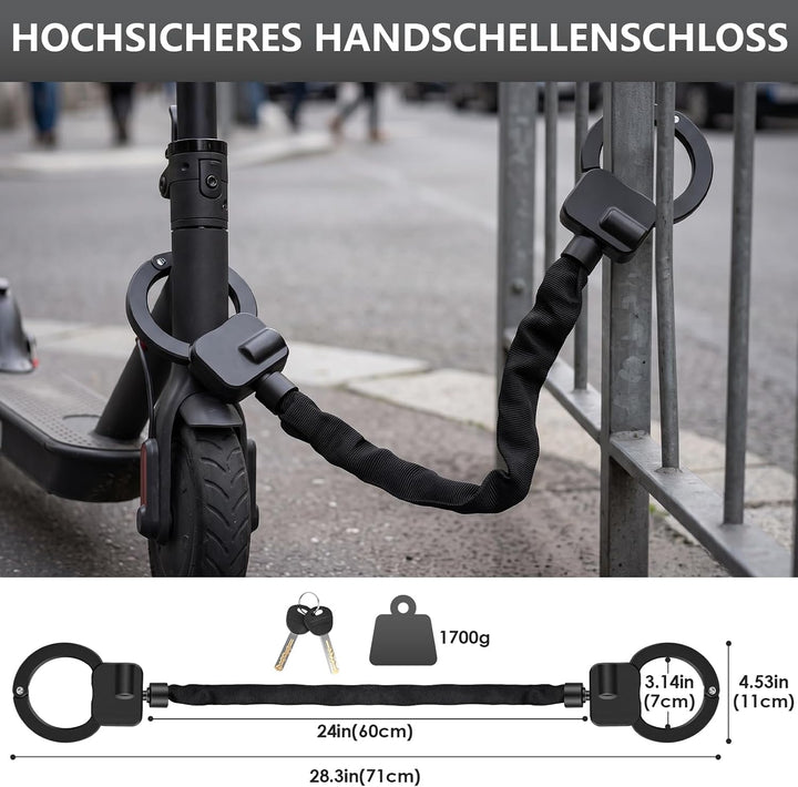 E Scooter Schloss, Schloss für E Scooter mit Schlüssel, Handschellenschloss mit Silikonschutz Gegen