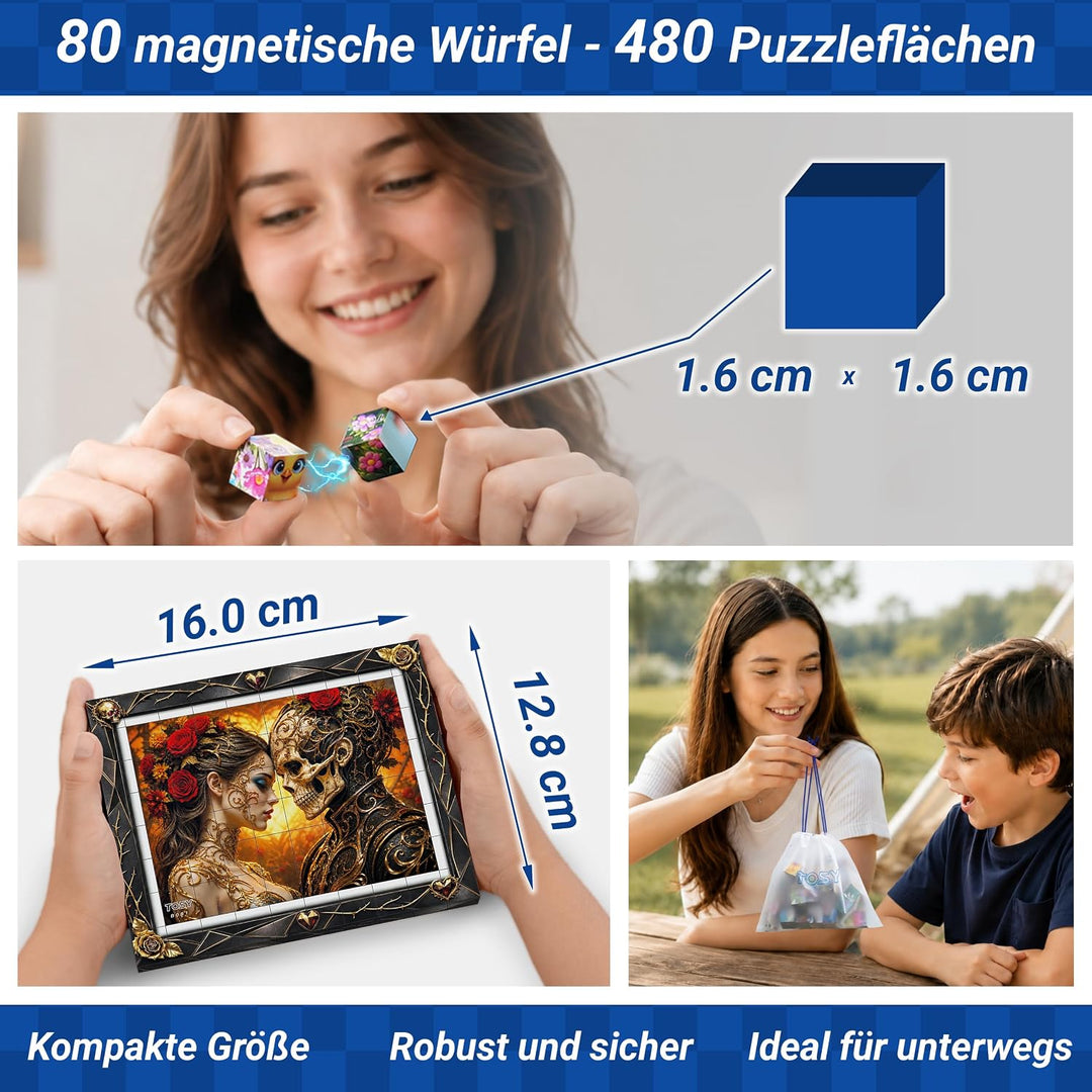 TOSY Picture Cube Gothic Hearts: 6-in-1 magnetisches Bilderpuzzle, 80 Blöcke, 480 Puzzleflächen, 1,5