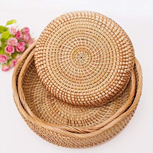 Rattan Aufbewahrungskörbe rund, handgeflochtene Körbchen aus natürlichem Rattan, Obstkorb und Dekoko