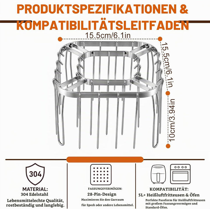 Faltbarer Airfryer Spiesshalter mit 28 Edelstahl Spiessen, Vertikales Heissluftfritteuse Grillrost a