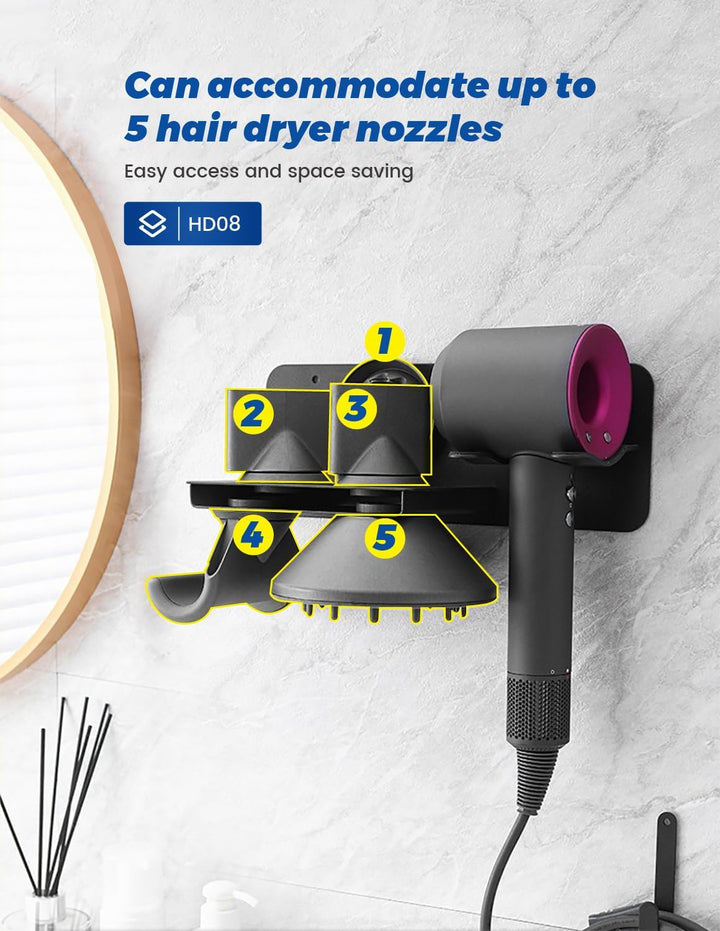 Fönhalter Ohne Bohren, Föhnhalter Wand Ohne Bohren,Föhn Halterung Kompatibel mit Dyson Supersonic Wa