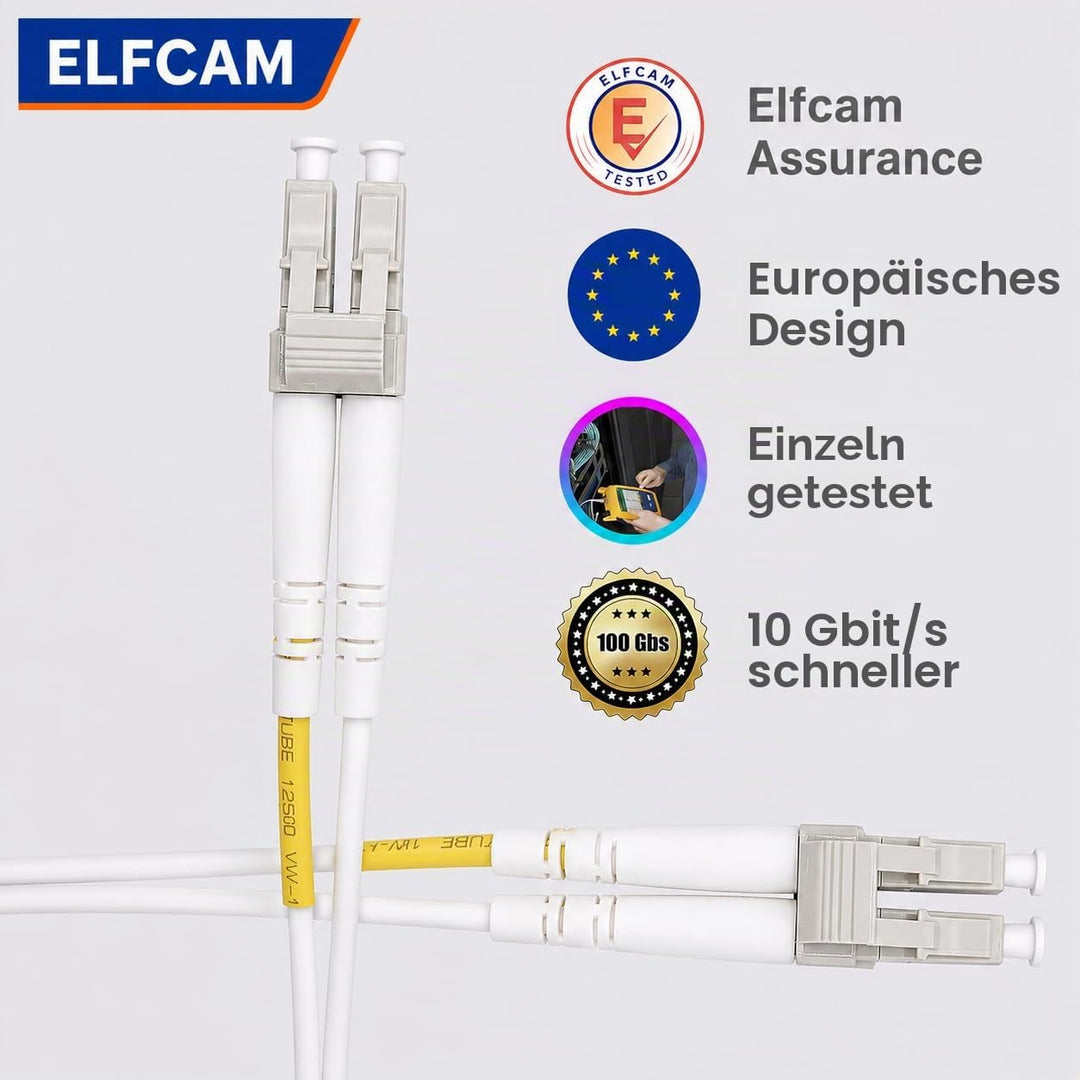 Elfcam® - 10m LC/UPC zu LC/UPC OM3 Multimode Duplex 50/125um LSZH Glasfaserkabel (Optisches Jumper),