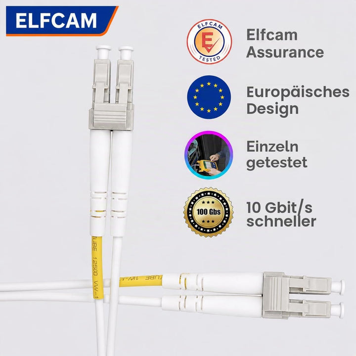 Elfcam® - 10m LC/UPC zu LC/UPC OM3 Multimode Duplex 50/125um LSZH Glasfaserkabel (Optisches Jumper),