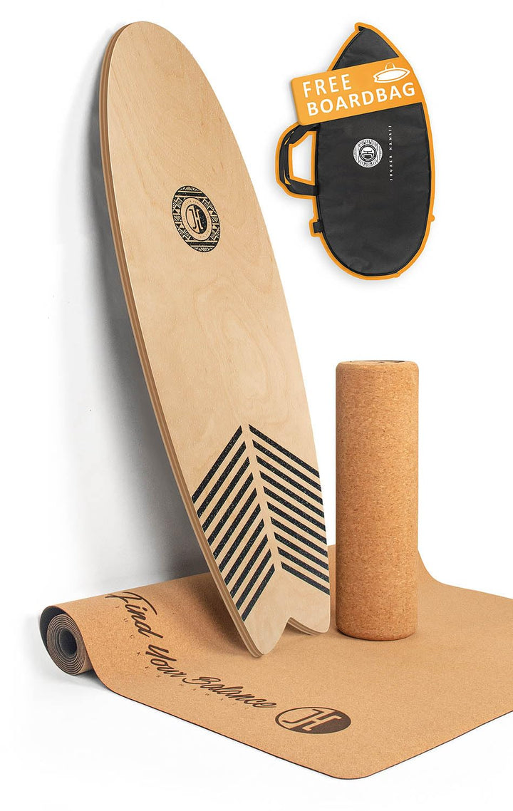 JUCKER HAWAII Balance Boards - Trick &amp; Surf Balanceboard (100% Echtholz) mit extra rutschfester Ober