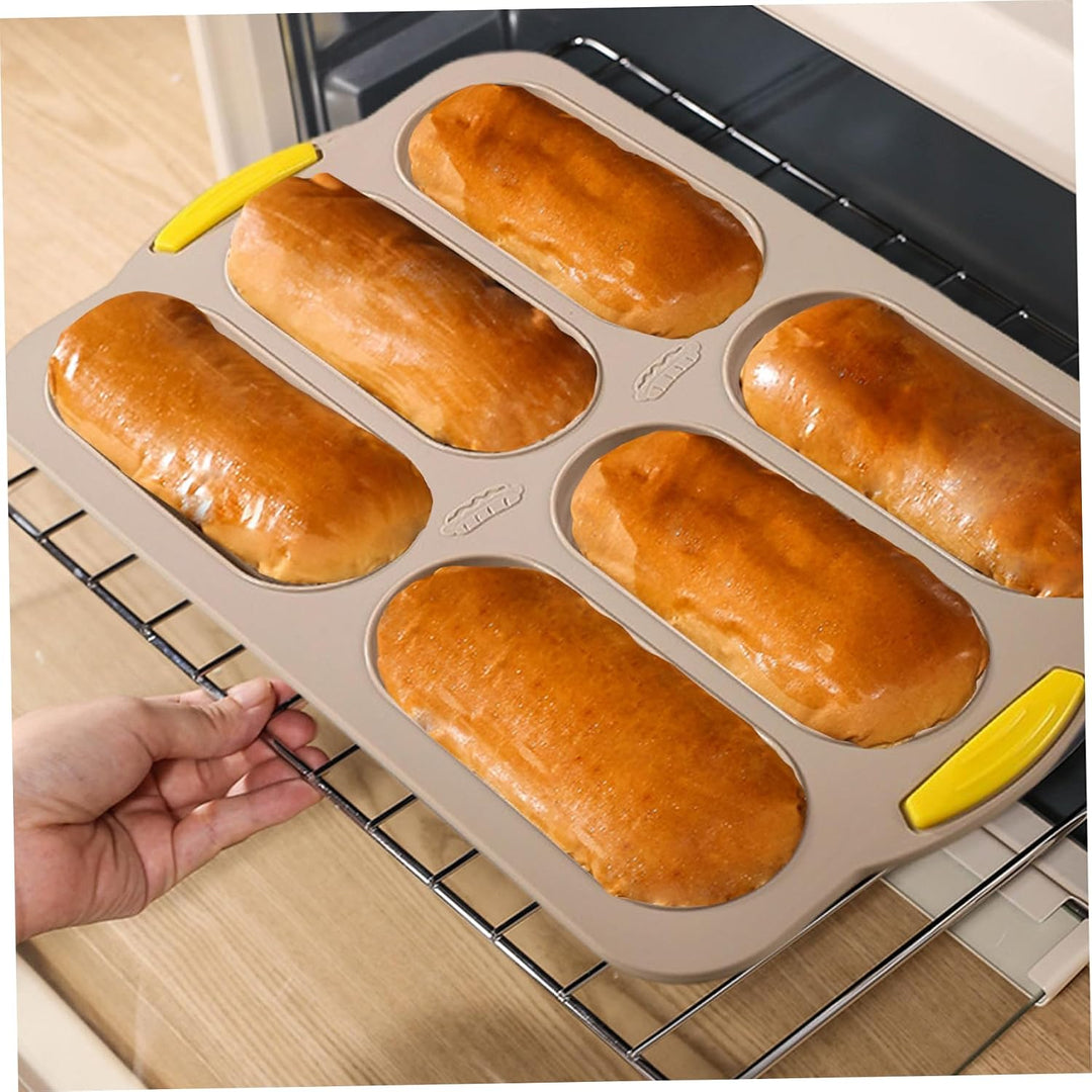 Silikon-Mini-Brötchenform | 2 Stück Hot-Dog-Brötchenform, 6 Mulden, Antihaft-Silikon-Brotlaib mit at