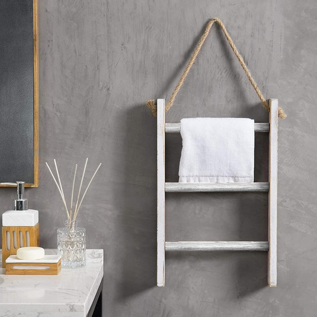 Leiter für Decken, 3-stöckiger Handtuchhalter, Wandmontage, Handtuchleiter mit Seil, dekorativ, Bade