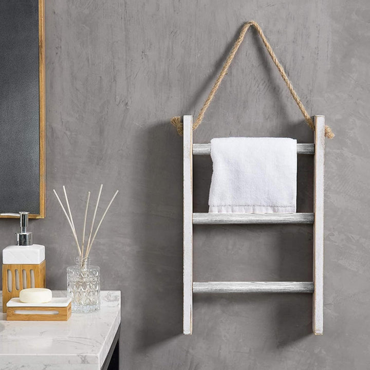 Leiter für Decken, 3-stöckiger Handtuchhalter, Wandmontage, Handtuchleiter mit Seil, dekorativ, Bade